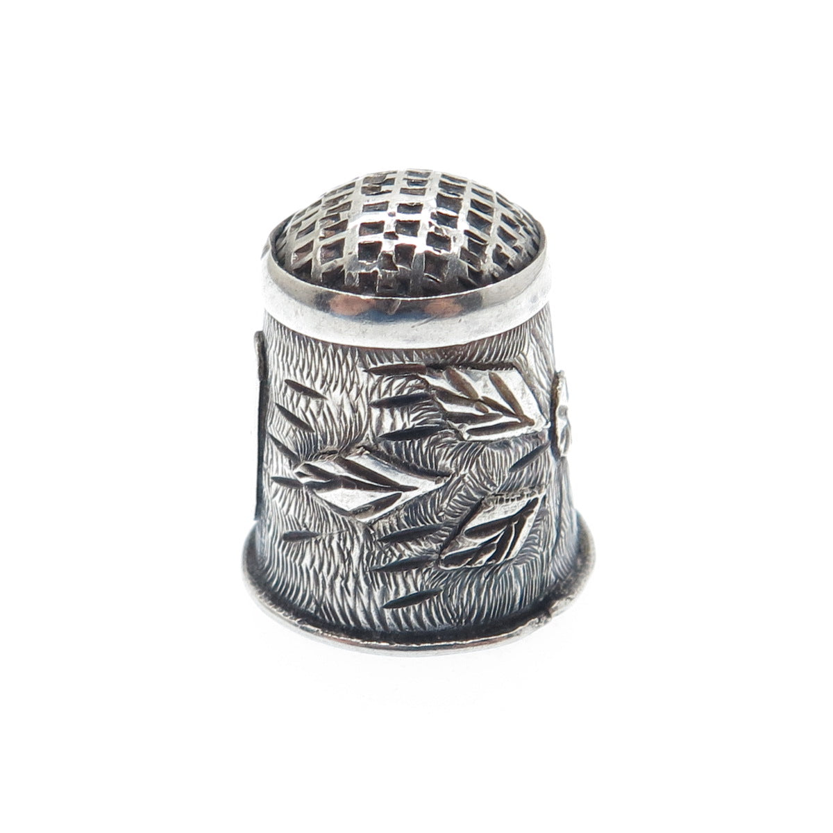 925 Sterling Silver Antique Mexico Floral Oxidized Sewing Thimble