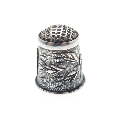 925 Sterling Silver Antique Mexico Floral Oxidized Sewing Thimble