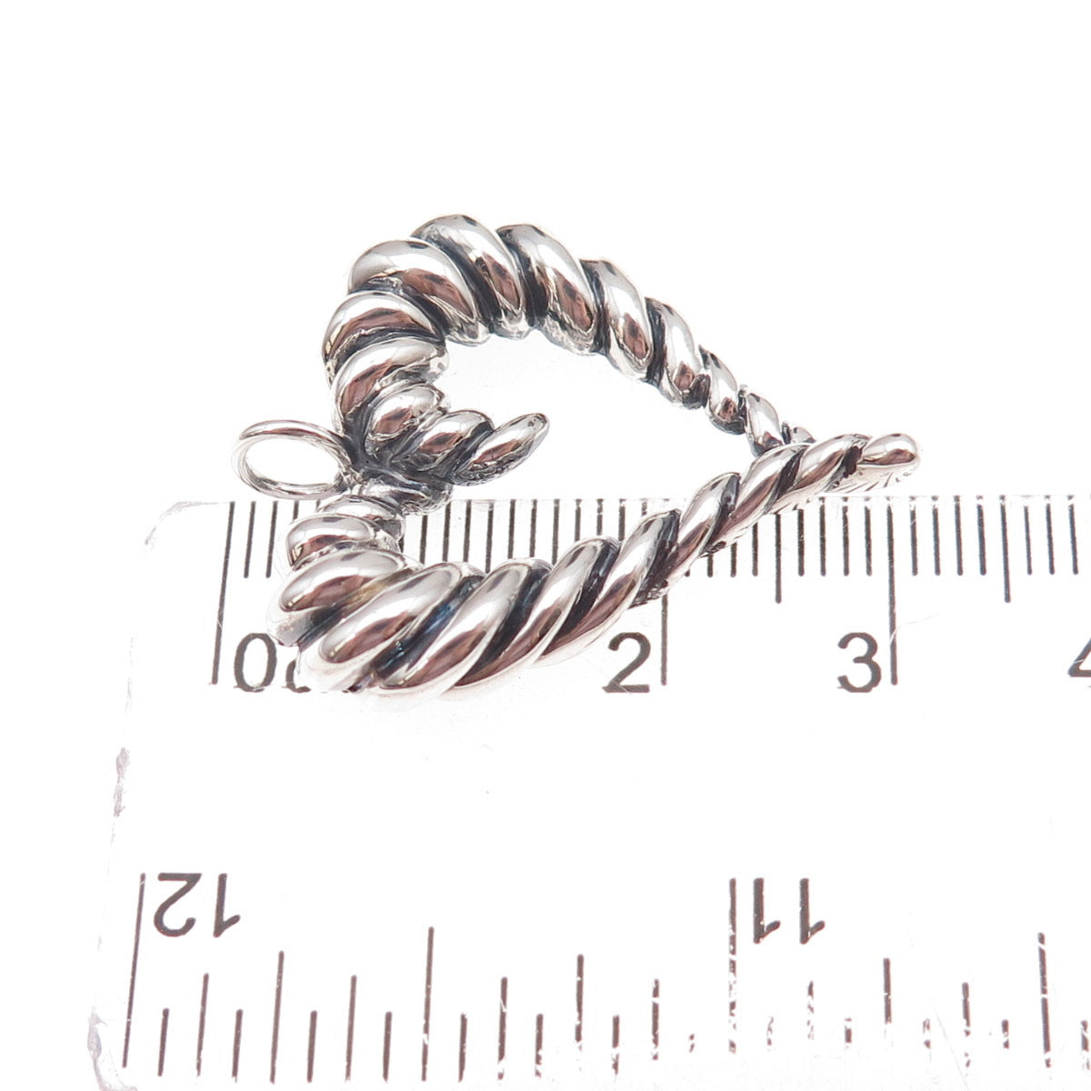 925 Sterling Silver Vintage Modernist Ribbed Heart Oxidized Pendant