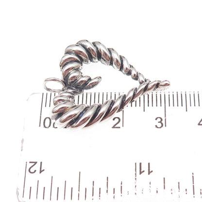 925 Sterling Silver Vintage Modernist Ribbed Heart Oxidized Pendant