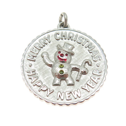 925 Sterling Silver Antique Enamel "Merry Christmas & Happy New Year" Pendant
