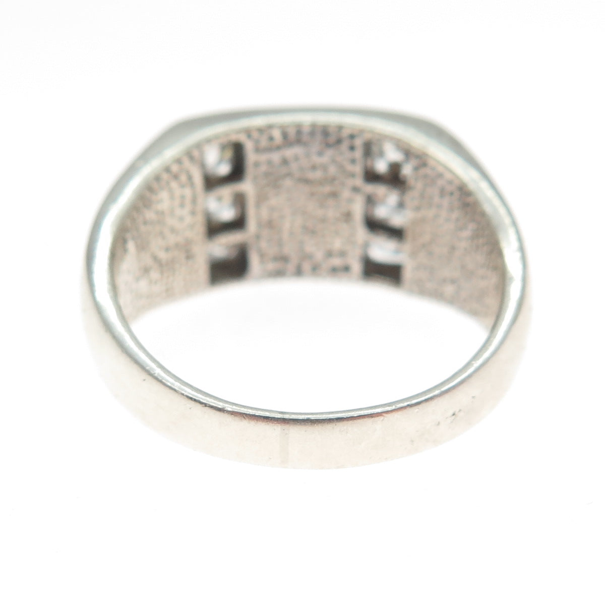 925 Sterling Silver Vintage Real MOP & Round-Cut C Z Ring Size 8