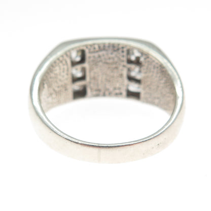 925 Sterling Silver Vintage Real MOP & Round-Cut C Z Ring Size 8