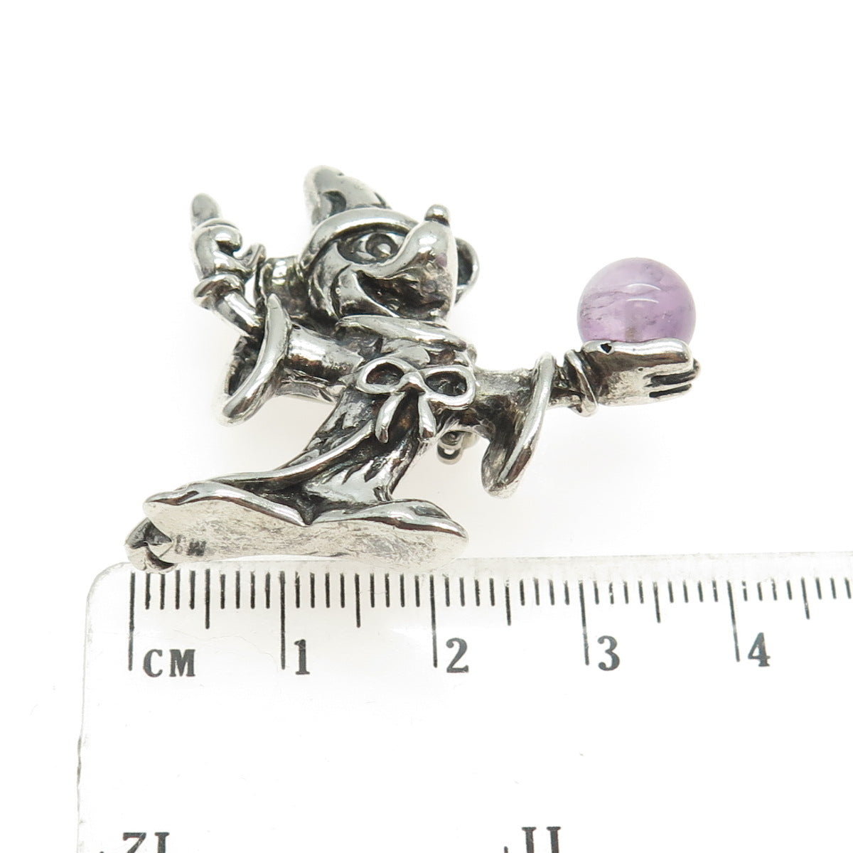 DISNEY 925 Sterling Silver Vintage Real Amethyst Gem Mickey Mouse Pin Brooch