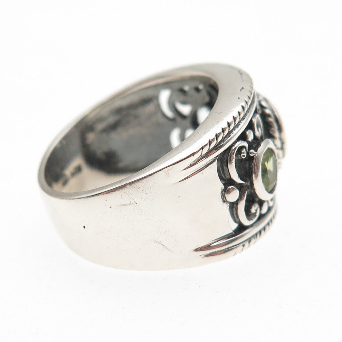 Pranda Sterling Silver Vintage Real Amethyst Peridot & Blue Topaz Ring Size 7.25