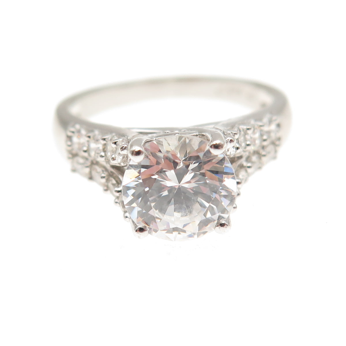 925 Sterling Silver Round-Cut C Z Engagement Ring Size 7.25