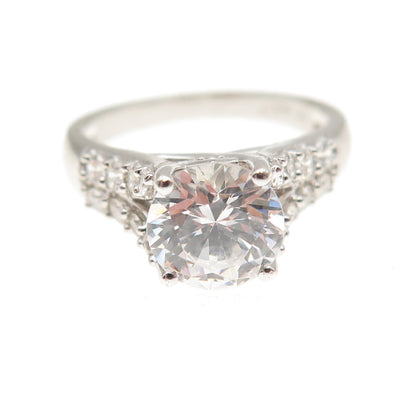 925 Sterling Silver Round-Cut C Z Engagement Ring Size 7.25