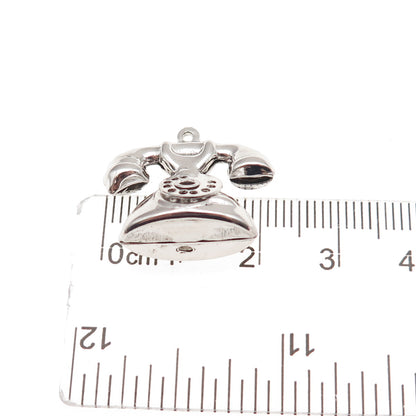 925 Sterling Silver Vintage Retro Rotary Phone 3D Mini Charm Pendant