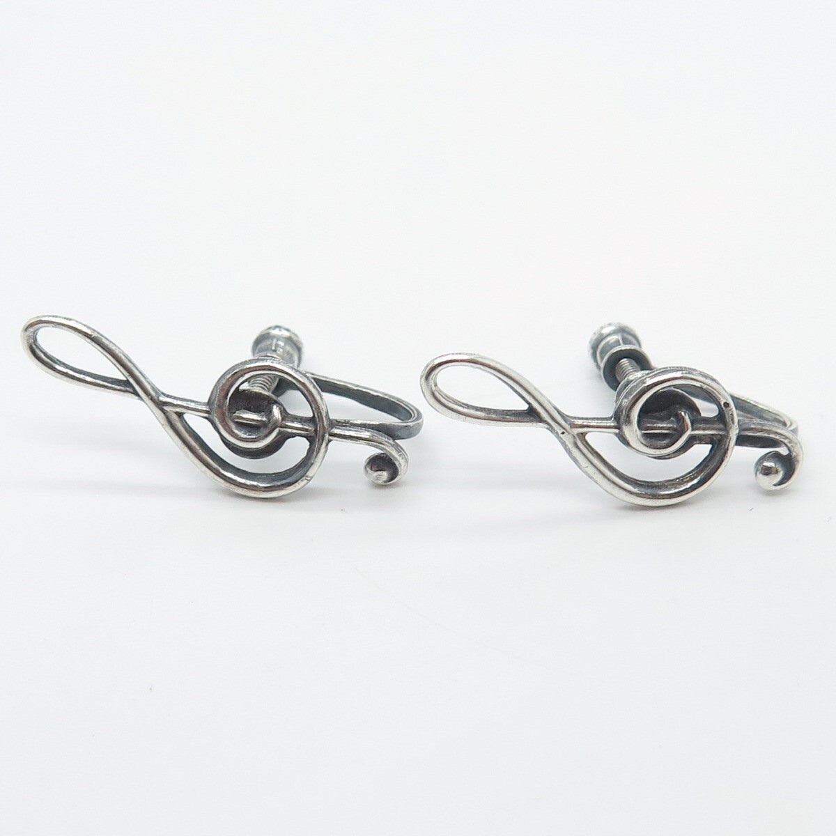 925 Sterling Silver Vintage Treble Clef Music Screw Back Earrings