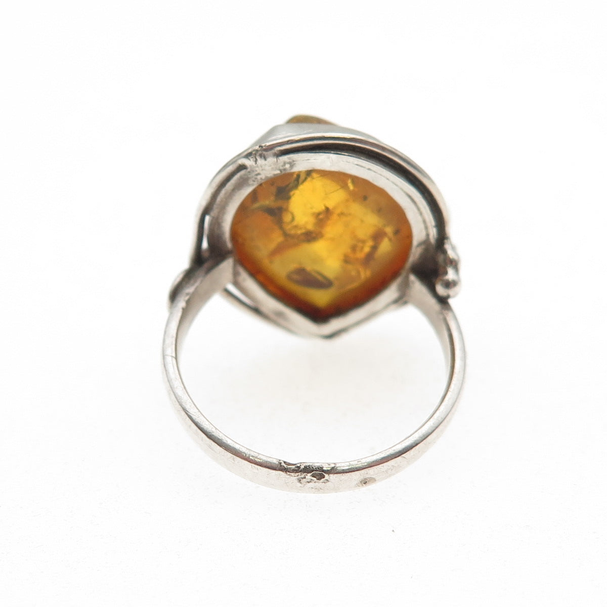 925 Sterling Silver Vintage JP Poland Real Amber Modernist Ring Size 4.75