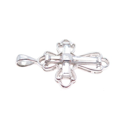 925 Sterling Silver Baguette-Cut C Z Cross Minimalist Charm Pendant
