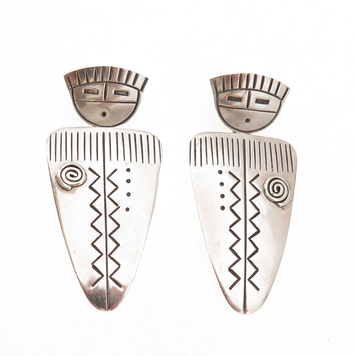 Old Pawn 925 Sterling Silver Vintage Southwestern Kachina Doll Dangle Earrings