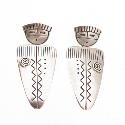 Old Pawn 925 Sterling Silver Vintage Southwestern Kachina Doll Dangle Earrings