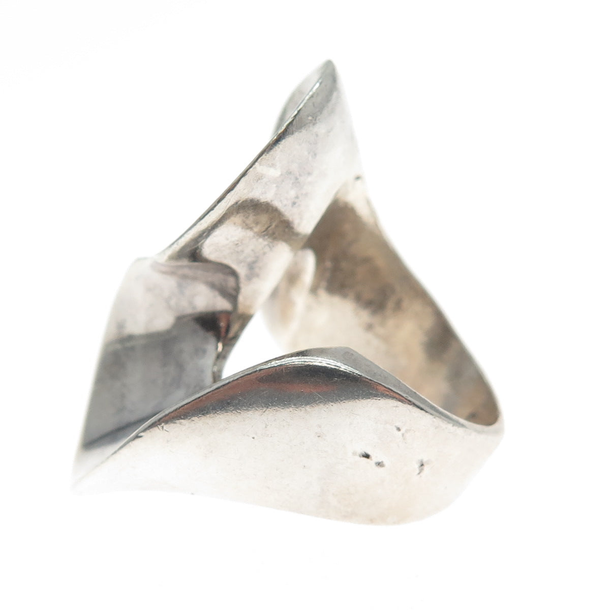 925 Sterling Silver Vintage Mexico Modernist Wavy Oxidized Ring Size 5.5