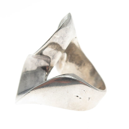 925 Sterling Silver Vintage Mexico Modernist Wavy Oxidized Ring Size 5.5