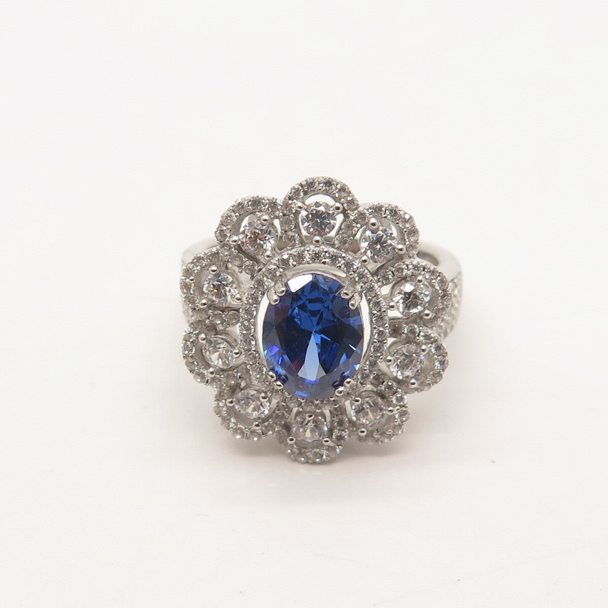 925 Sterling Silver PJC White & Blue C Z Ring Size 8