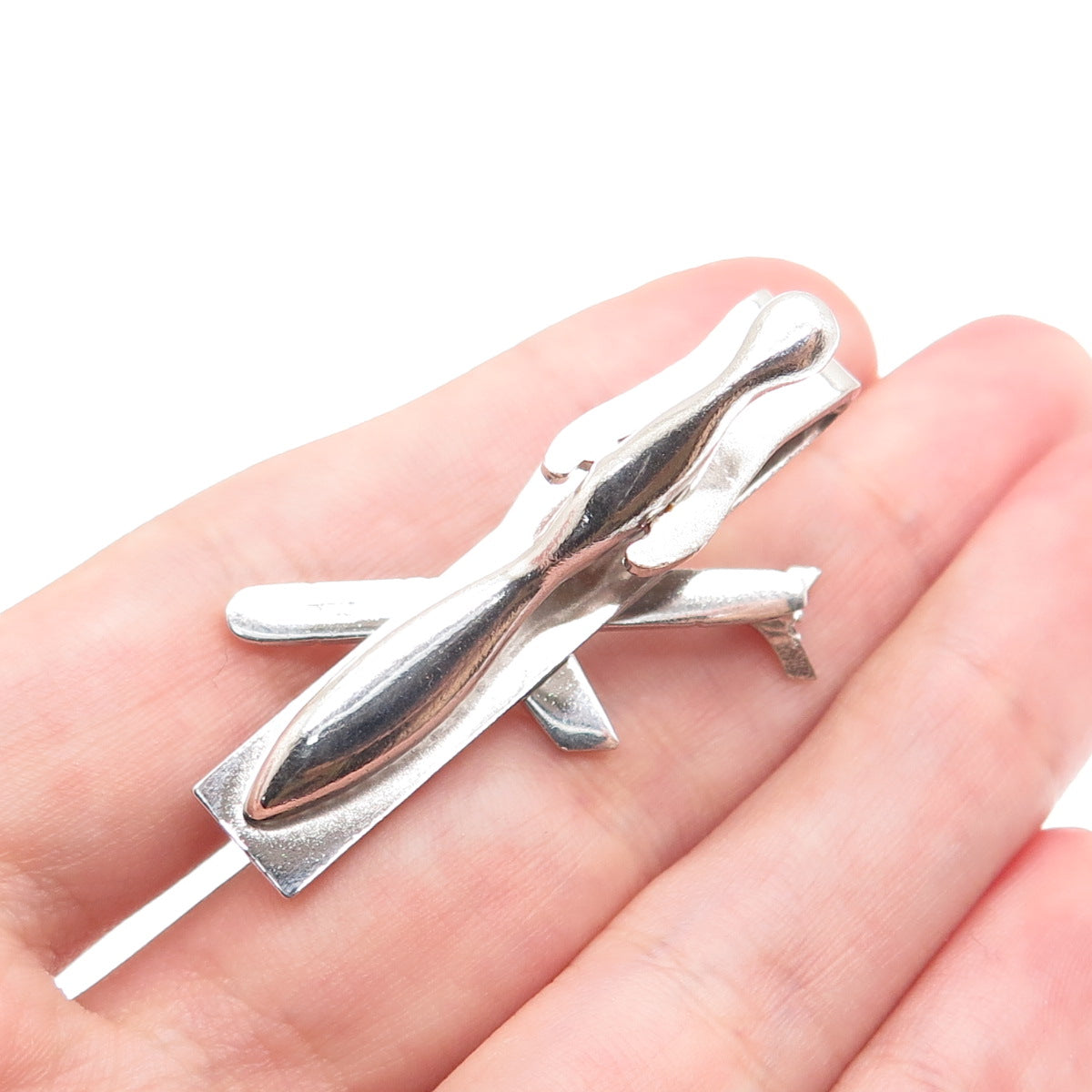 925 Sterling Silver Vintage Airplane Tie Clip