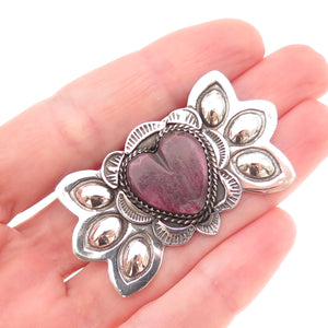 Bobby Francis Navajo Old Pawn Sterling Silver Vintage Sugilite Heart Pin Brooch