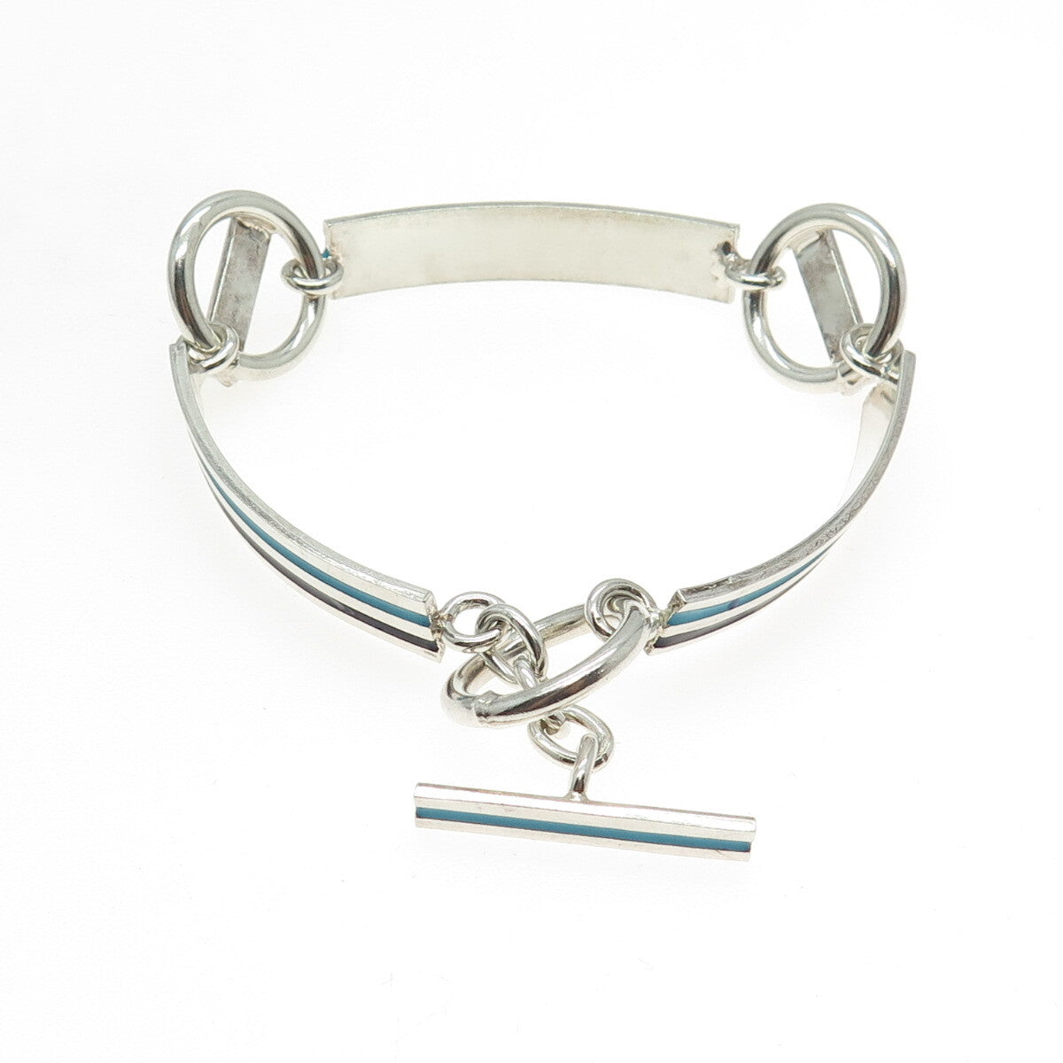 800 Silver Vintage Italy Enamel Modernist Panel Link Bracelet 7.25"