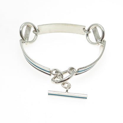 800 Silver Vintage Italy Enamel Modernist Panel Link Bracelet 7.25"