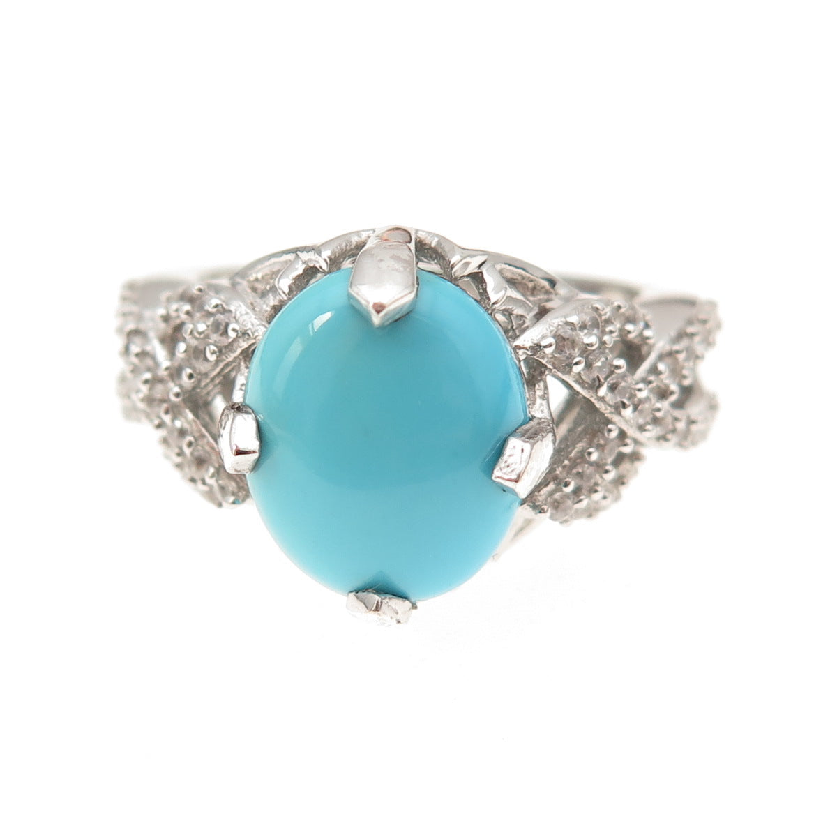 Chuck Clemency 925 Sterling Silver Real Turquoise & White Topaz Ring Size 8.25