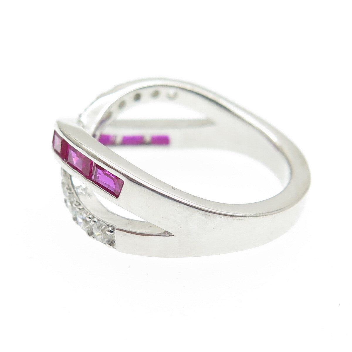 DSMK 925 Sterling Silver Lab-Created Ruby & C Z Cluster Infinity Ring Size 7.25