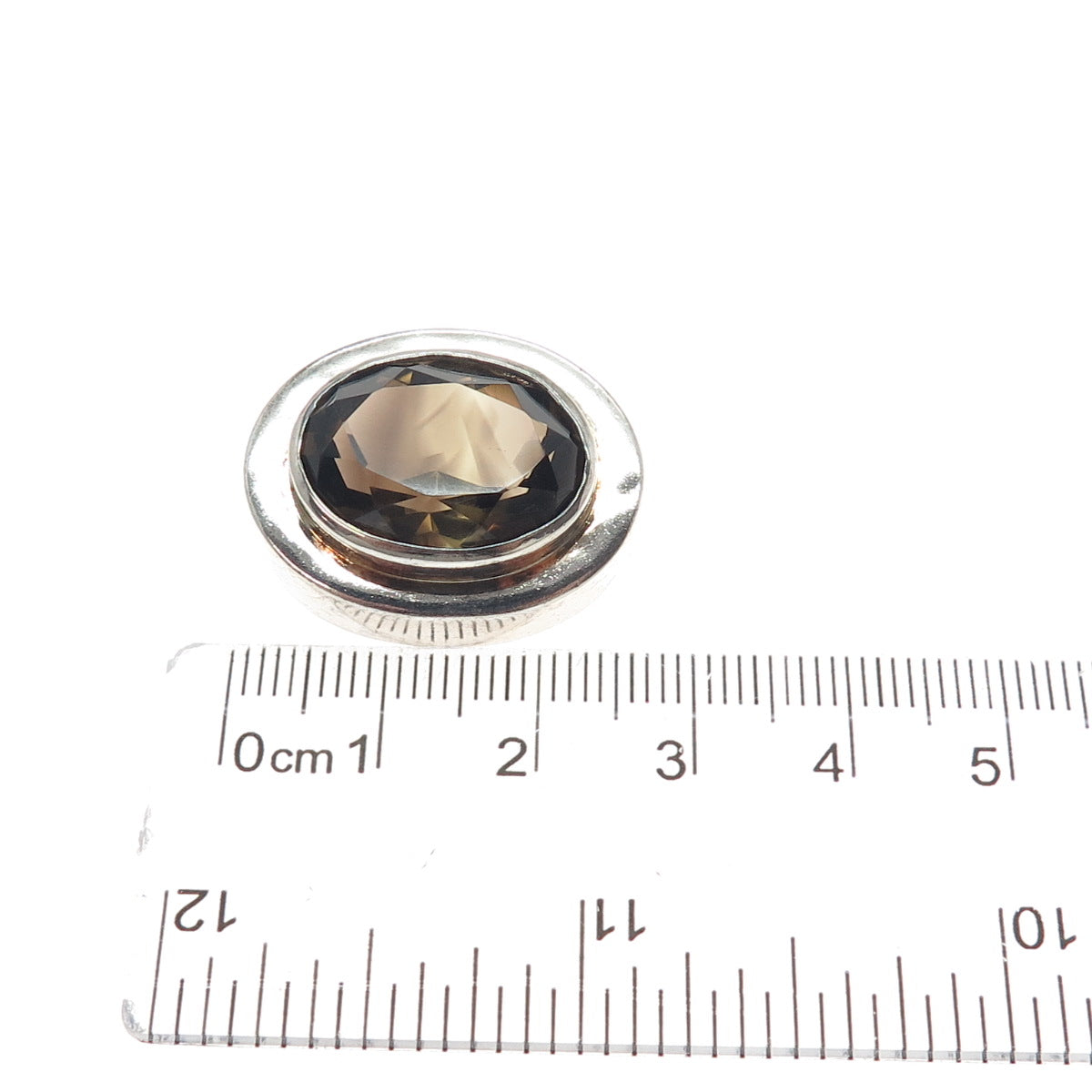 925 Sterling Silver Vintage Real Oval-Cut Smoky Quartz Modernist Slide Pendant