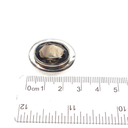925 Sterling Silver Vintage Real Oval-Cut Smoky Quartz Modernist Slide Pendant