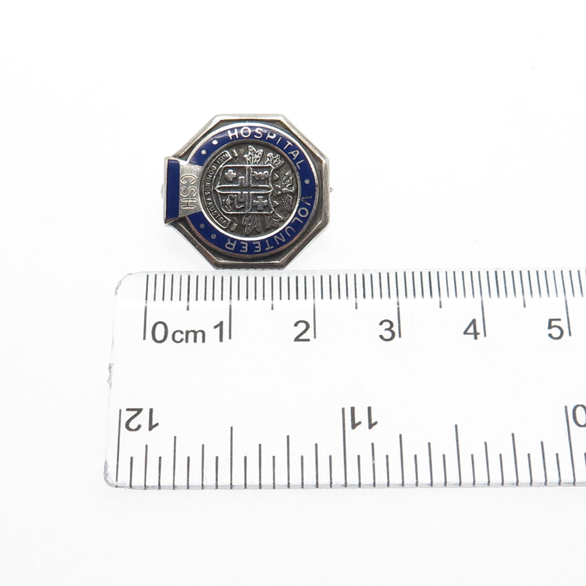 BALE 925 Sterling Silver Vintage Enamel Hospital Volunteer CSH Lapel Pin Brooch