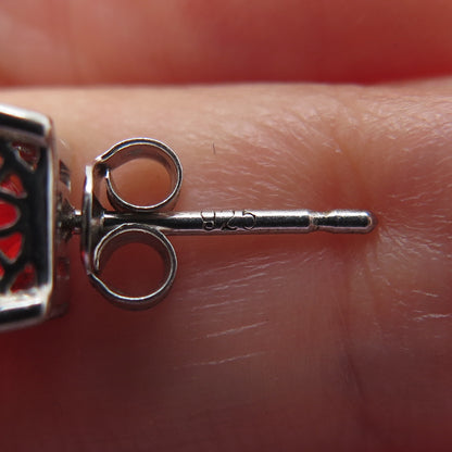 925 Sterling Silver Princess-Cut Fire C Z Stud Earrings