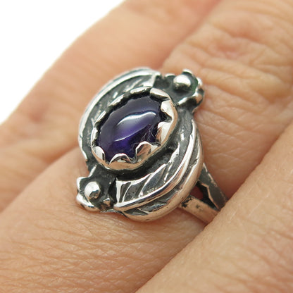 Old Pawn Sterling Silver Vintage Southwestern Amethyst Feather Ring Size 5.75