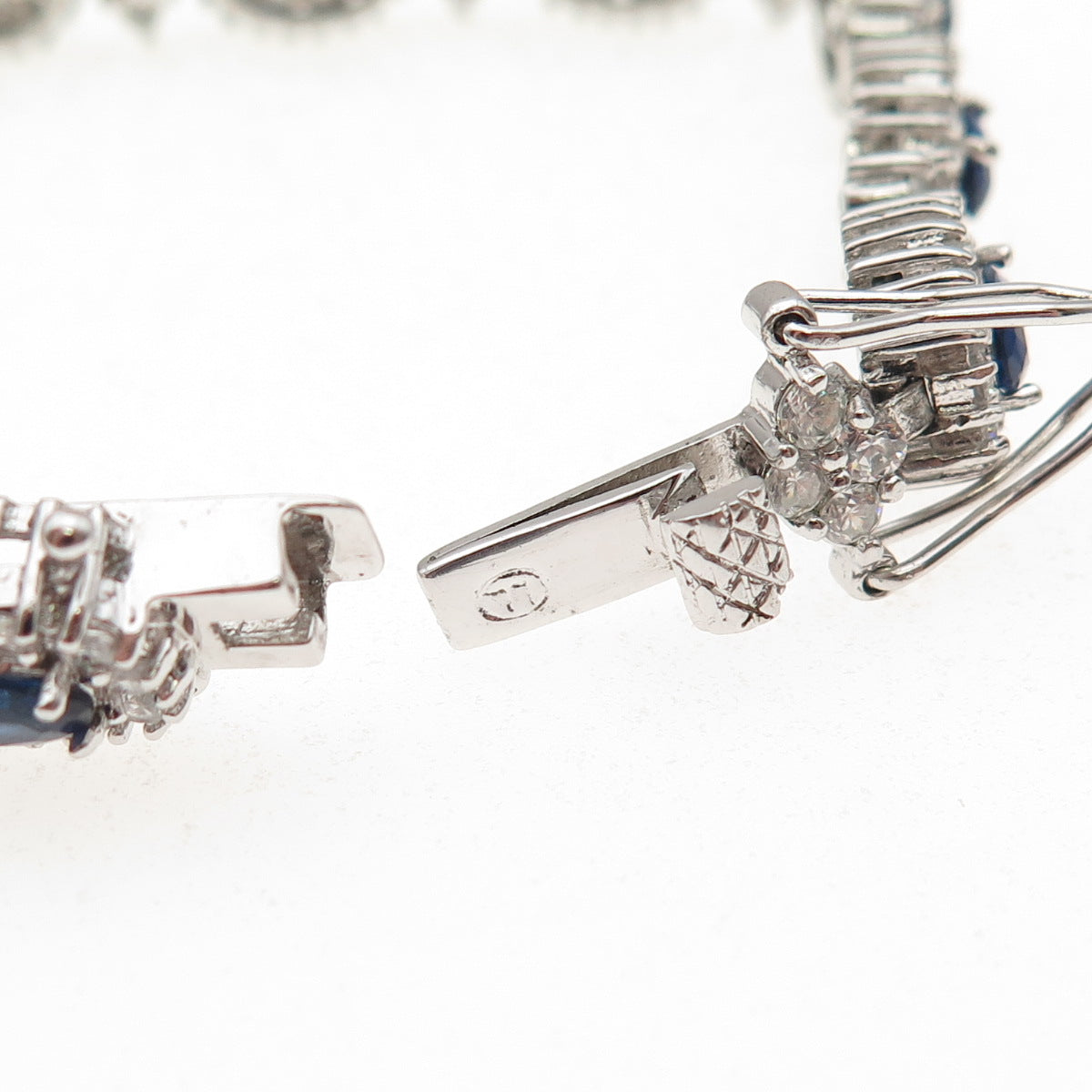 925 Sterling Silver Real Tanzanite & C Z Bohemian Bracelet 6.75"