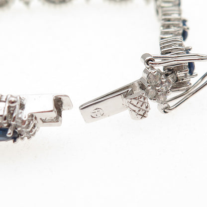 925 Sterling Silver Real Tanzanite & C Z Bohemian Bracelet 6.75"