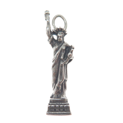 925 Sterling Silver Vintage Statue of Liberty Oxidized 3D Charm Pendant