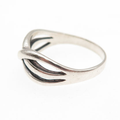 925 Sterling Silver Vintage Modernist Crisscross Oxidized Ring Size 10