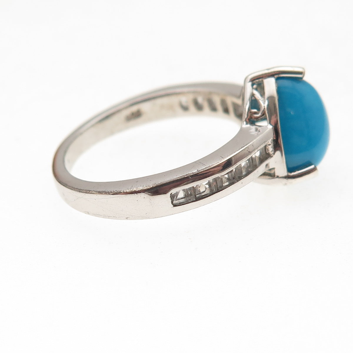 Chuck Clemency 925 Sterling Silver Real Turquoise & White Topaz Ring Size 8.25