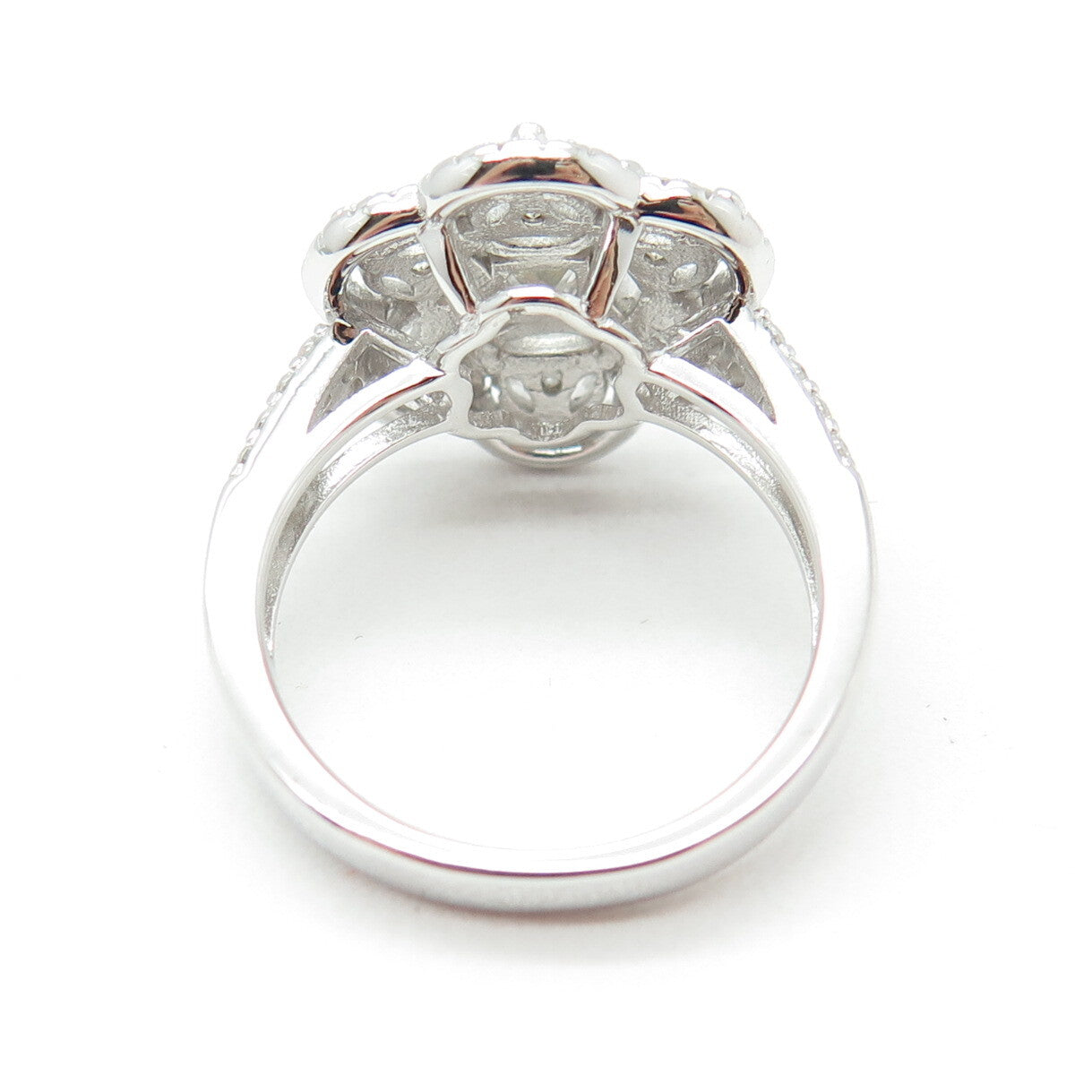 925 Sterling Silver Multi-Cut C Z Floral Ring Size 8.5