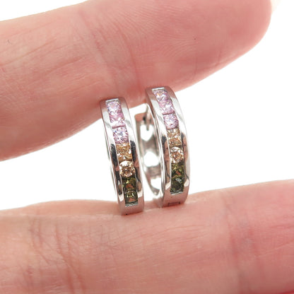 925 Sterling Silver Princess & Round-Cut Multi-Color C Z Hoop Earrings