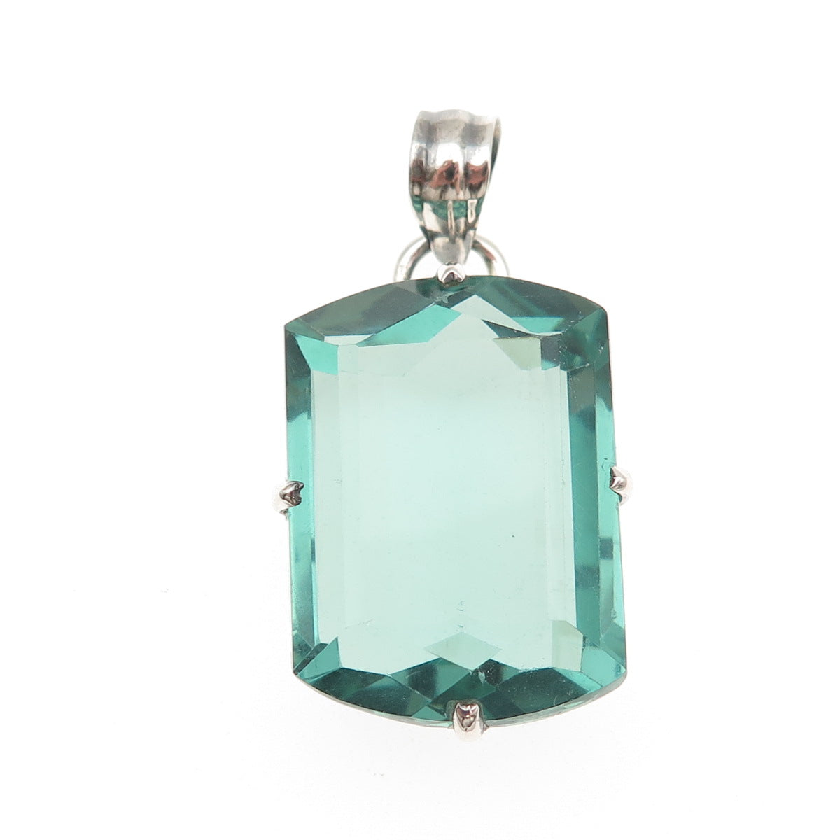 925 Sterling Silver Vintage Emerald-Cut Mint Green Glass Charm Pendant