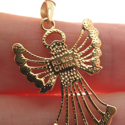 RL Richline Sterling Silver Gold Plated Round-Cut C Z Angel Minimalist Pendant