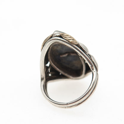 925 Sterling Silver & Gold Antique Victorian Real Lapis Heart Ring Size 2.25