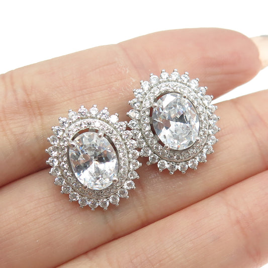 925 Sterling Silver Oval-Cut Shaped C Z Stud Earrings