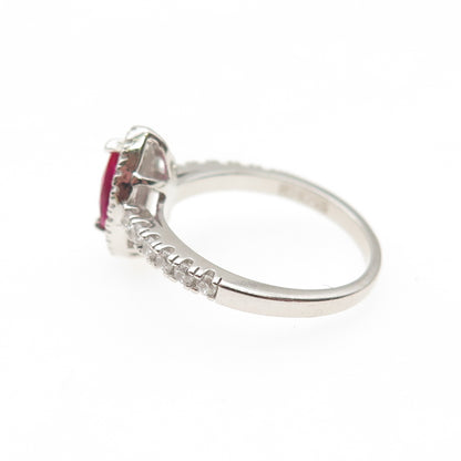 925 Sterling Silver Vintage Marquise-Cut Lab-Created Ruby & C Z Ring Size 7