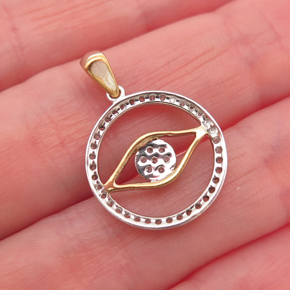 MDJ Michael Drechsler 925 Sterling 2-Tone Round-Cut C Z Evil's Eye Charm Pendant