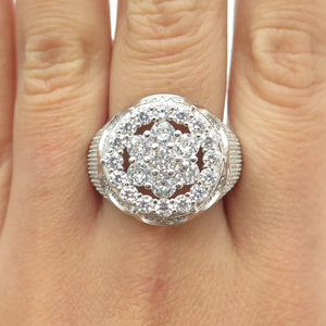 925 Sterling Silver Pave C Z Domed Ring Size 11