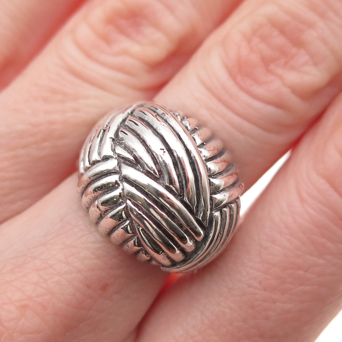925 Sterling Silver Vintage Mexico Modernist Dome Oxidized Ring Size 6