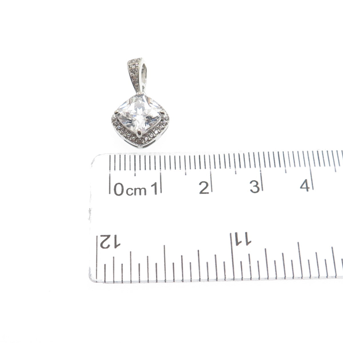 925 Sterling Silver Cushion & Round-Cut C Z Minimalist Charm Pendant