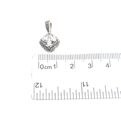 925 Sterling Silver Cushion & Round-Cut C Z Minimalist Charm Pendant