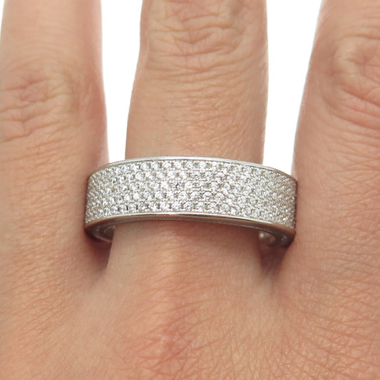 925 Sterling Silver Pave C Z All Around Eternity Band Ring Size 13.5