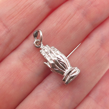 925 Sterling Silver Vintage Prayer Hands Religious Mini Charm Pendant